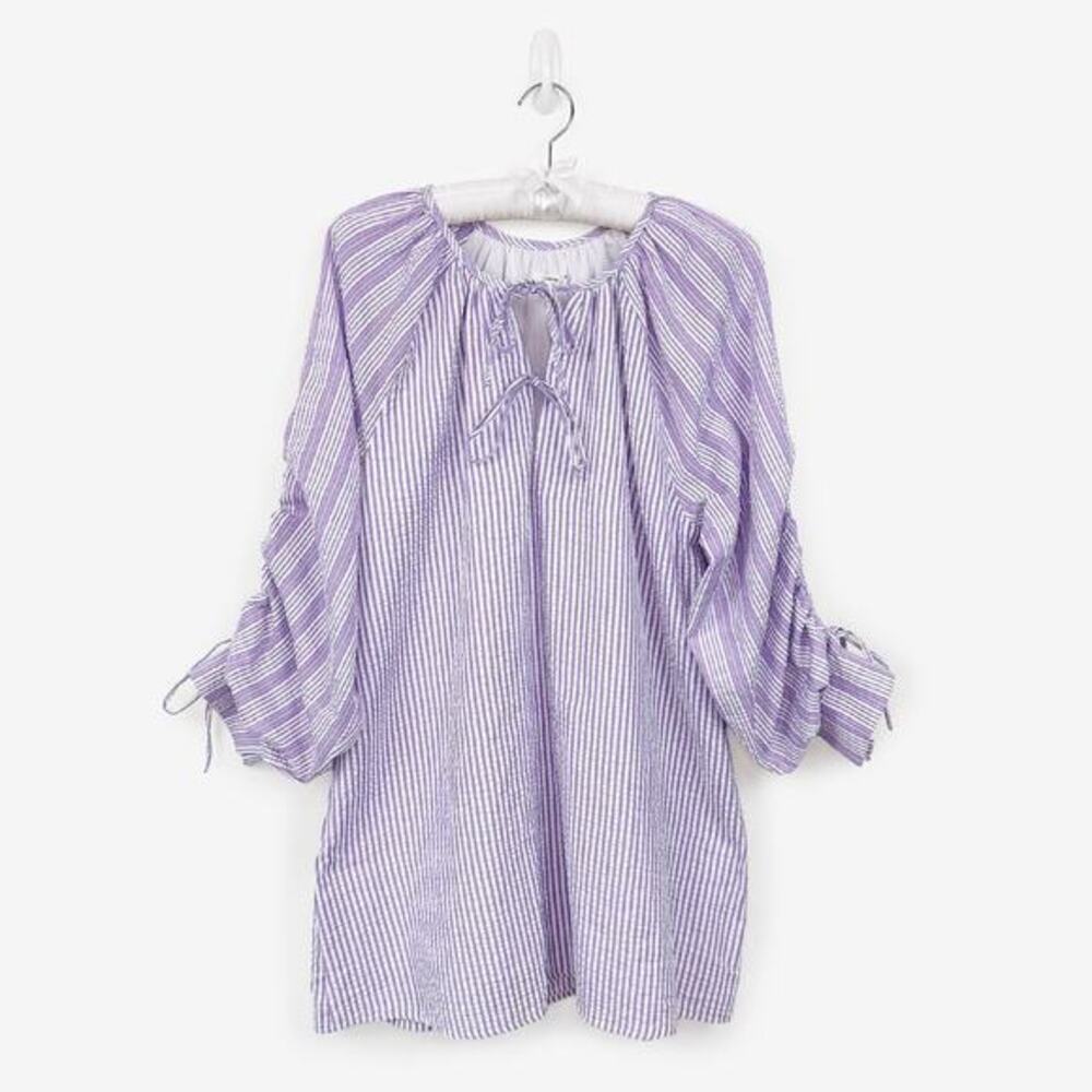 Tularosa Justina Tie Sleeve Mini Dress Size L‎ Purple Striped Soft Girl Coastal
